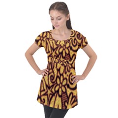 Background-pattern Puff Sleeve Tunic Top