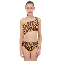 Background-pattern Spliced Up Two Piece Swimsuit