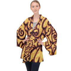 Background-pattern Long Sleeve Velvet Kimono 