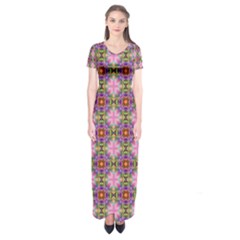 Seamless Psychedelic Pattern Short Sleeve Maxi Dress