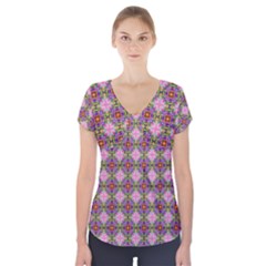 Seamless Psychedelic Pattern Short Sleeve Front Detail Top by Jancukart