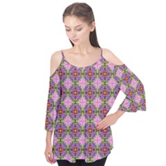 Seamless Psychedelic Pattern Flutter Sleeve Tee 