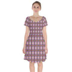 Seamless Psychedelic Pattern Short Sleeve Bardot Dress