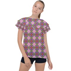 Seamless Psychedelic Pattern Ruffle Collar Chiffon Blouse