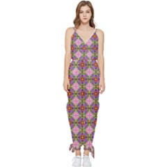 Seamless Psychedelic Pattern Sleeveless Tie Ankle Chiffon Jumpsuit