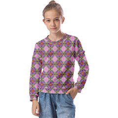 Seamless Psychedelic Pattern Kids  Long Sleeve Tee With Frill 