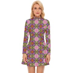 Seamless Psychedelic Pattern Long Sleeve Velour Longline Dress