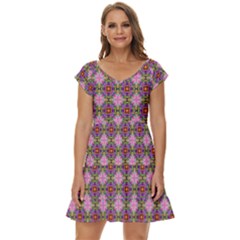 Seamless Psychedelic Pattern Short Sleeve Tiered Mini Dress