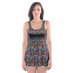 Seamless Prismatic Geometric Pattern With Background Skater Dress Swimsuit by Jancukart