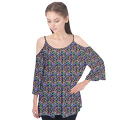 Seamless Prismatic Geometric Pattern With Background Flutter Sleeve Tee 