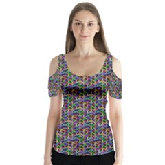 Seamless Prismatic Geometric Pattern With Background Butterfly Sleeve Cutout Tee 