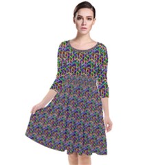 Seamless Prismatic Geometric Pattern With Background Quarter Sleeve Waist Band Dress