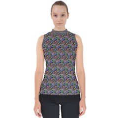 Seamless Prismatic Geometric Pattern With Background Mock Neck Shell Top