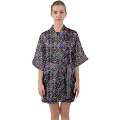 Seamless Prismatic Geometric Pattern With Background Half Sleeve Satin Kimono 