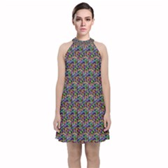 Seamless Prismatic Geometric Pattern With Background Velvet Halter Neckline Dress 