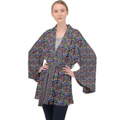 Seamless Prismatic Geometric Pattern With Background Long Sleeve Velvet Kimono  by Jancukart