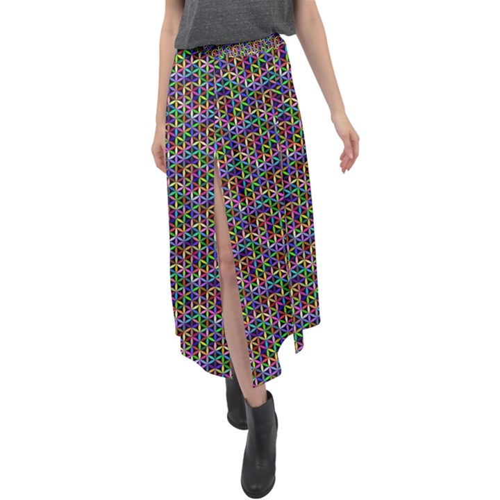 Seamless Prismatic Geometric Pattern With Background Velour Split Maxi Skirt