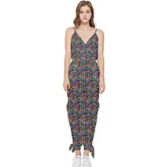 Seamless Prismatic Geometric Pattern With Background Sleeveless Tie Ankle Chiffon Jumpsuit by Jancukart