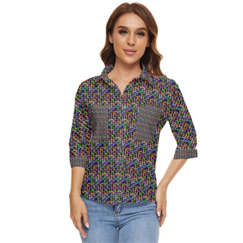 Seamless Prismatic Geometric Pattern With Background Women s Quarter Sleeve Pocket Shirt by Jancukart