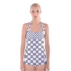 Seamless Tile Derivative Pattern Boyleg Halter Swimsuit 