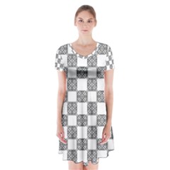 Seamless Tile Derivative Pattern Short Sleeve V-neck Flare Dress