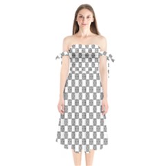 Seamless Tile Derivative Pattern Shoulder Tie Bardot Midi Dress