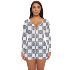 Seamless Tile Derivative Pattern Long Sleeve Boyleg Swimsuit