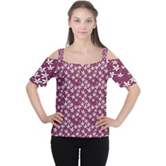 Small Flowers Pattern Cutout Shoulder Tee