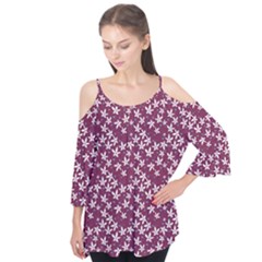 Small Flowers Pattern Flutter Sleeve Tee 