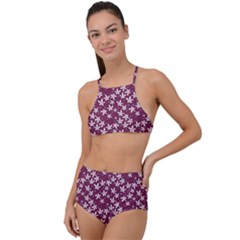 Small Flowers Pattern High Waist Tankini Set