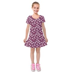 Small Flowers Pattern Kids  Short Sleeve Velvet Dress