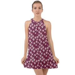 Small Flowers Pattern Halter Tie Back Chiffon Dress