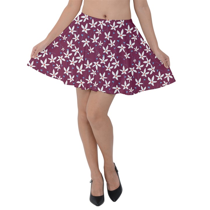 Small Flowers Pattern Velvet Skater Skirt