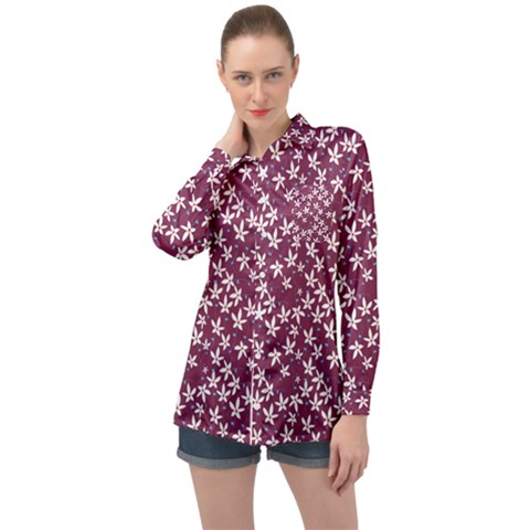 Small Flowers Pattern Long Sleeve Satin Shirt by Jancukart