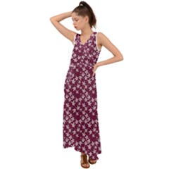 Small Flowers Pattern V-neck Chiffon Maxi Dress