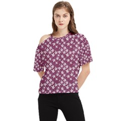 Small Flowers Pattern One Shoulder Cut Out Tee