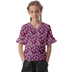 Small Flowers Pattern Kids  V-neck Horn Sleeve Blouse