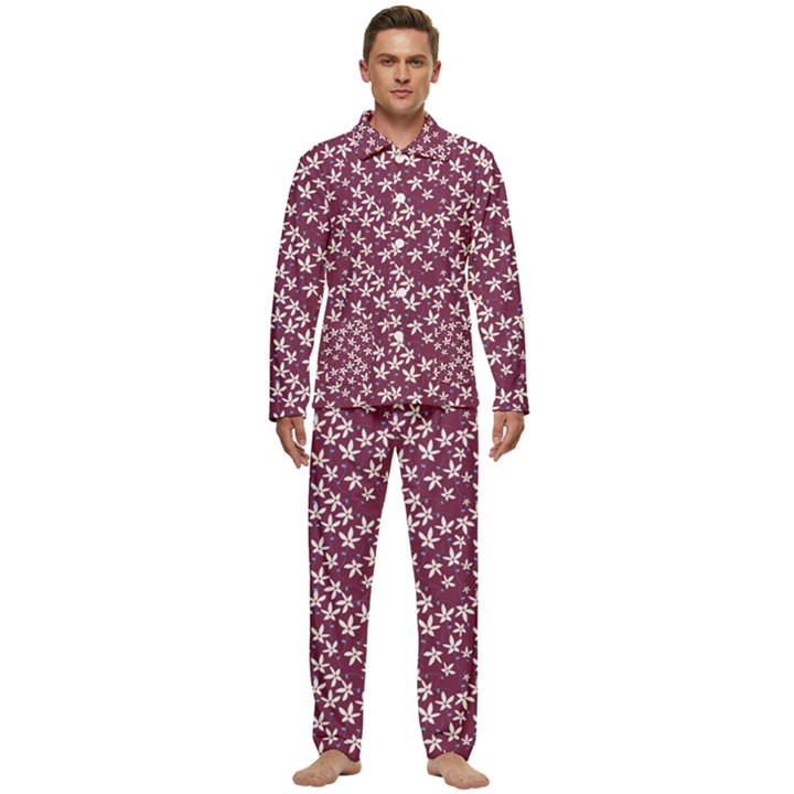 Small Flowers Pattern Men s Long Sleeve Velvet Pocket Pajamas Set