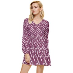 Small Flowers Pattern Tiered Long Sleeve Mini Dress