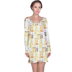 Abstract-pattern Long Sleeve Nightdress