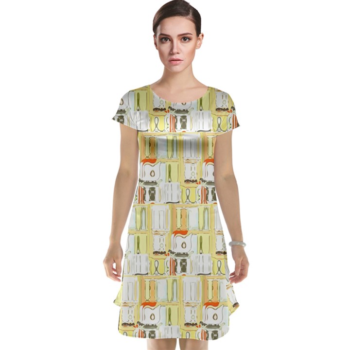 Abstract-pattern Cap Sleeve Nightdress