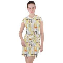 Abstract-pattern Drawstring Hooded Dress