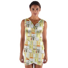 Abstract-pattern Wrap Front Bodycon Dress