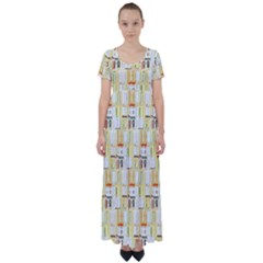 Abstract-pattern High Waist Short Sleeve Maxi Dress