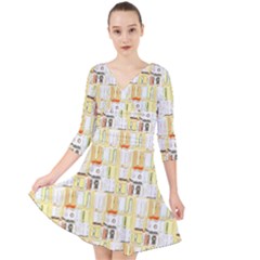 Abstract-pattern Quarter Sleeve Front Wrap Dress