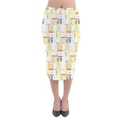 Abstract-pattern Velvet Midi Pencil Skirt