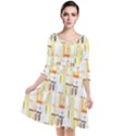 Abstract-pattern Quarter Sleeve Waist Band Dress View1