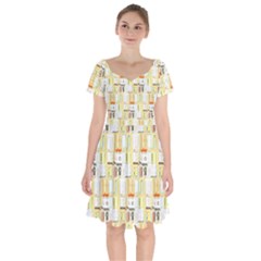 Abstract-pattern Short Sleeve Bardot Dress