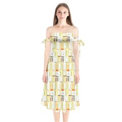 Abstract-pattern Shoulder Tie Bardot Midi Dress