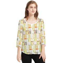 Abstract-pattern Chiffon Quarter Sleeve Blouse